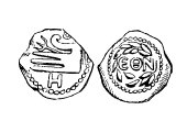Coin of Herod Archelaus, Ethnarch 4 BC - 6 AD. Left: `Herod`, prow of ship & trident, Right: `Ethnarch`, olive wreath